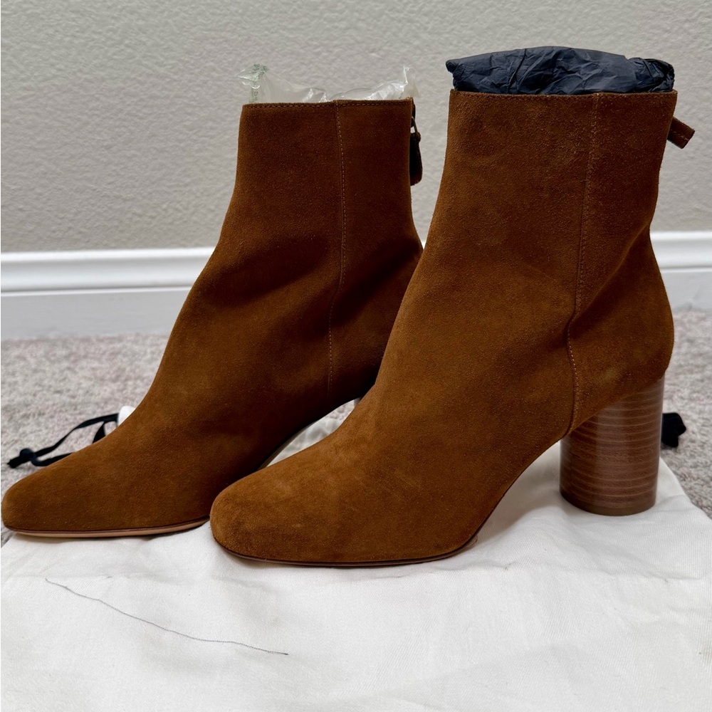[NEW] Sandro Women’s Brown Suede Block Heel Ankle Boots (Size:38/ US7.5)